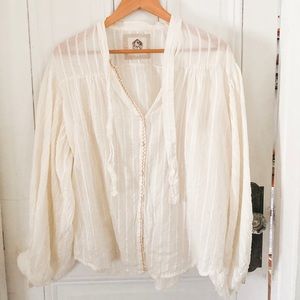Chasing Unicorns White Button-Up Peasant Blouse